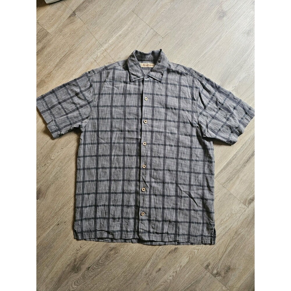 Tommy Bahama Men’s Shirt Size S Gray Plaid Short Sleeve Button Front